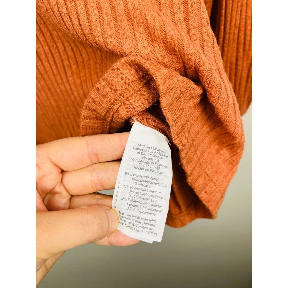 Madewell Ribbed Puff Sleeve Top S Rust Orange Soft Girl Aesthetic‎ Minimalist